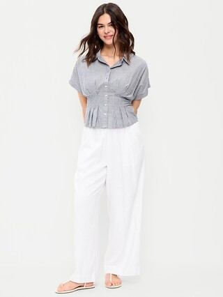 High-Waisted Linen-Blend Super Wide-Leg Pants | Old Navy (US)