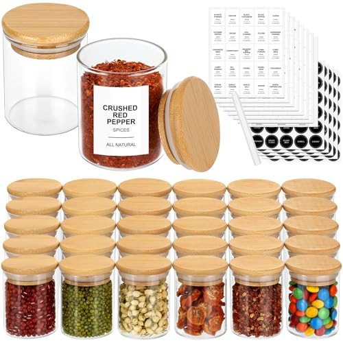 EgticHome 4OZ Glass Spice Jars with Bamboo Lids and 315 Labels, 20 Pcs Clear Food Storage Containers for Kitchen Sugar Salt Coffee Tea Beans | Amazon (US)