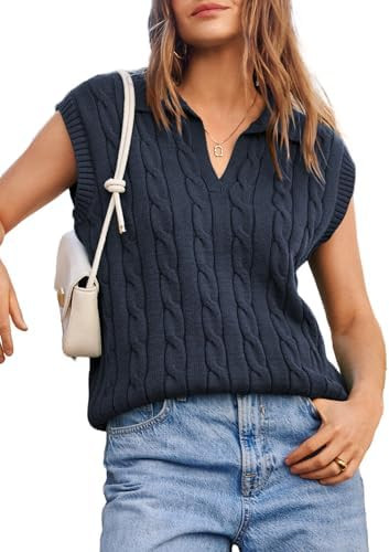 Dokotoo V-Neck Lapel Collar Cable Knit Vest Top for Women - Spring Outfits 2025 | Amazon (US)