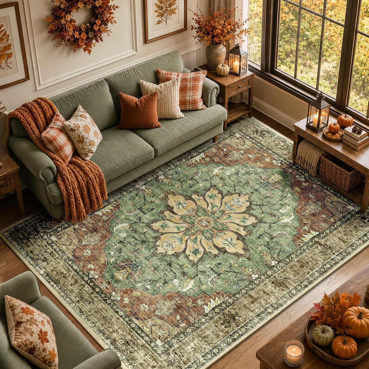 RELEANY Washable Area Rug, 8'x10', Brick/Brown/Green | Amazon (US)