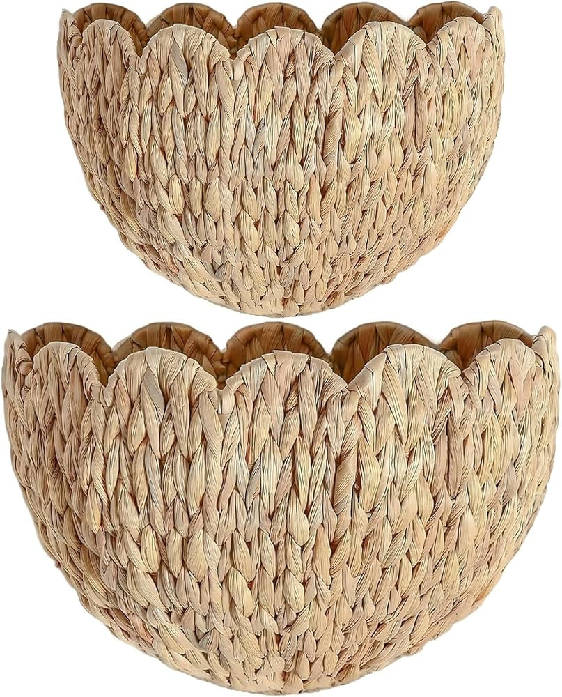 Scalloped Hanging Wicker Baskets for Wall, Scalloped Home Decor, Hanging Woven Rattan Basket for ... | Amazon (US)