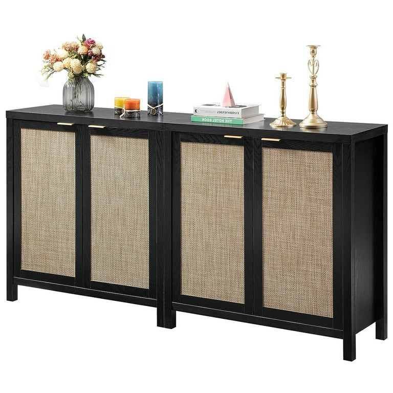 Sanspredet Sideboard Buffet Cabinet Set of 2, Rattan Cabinet with Doors Farmhouse Kitchen Storage... | Walmart (US)