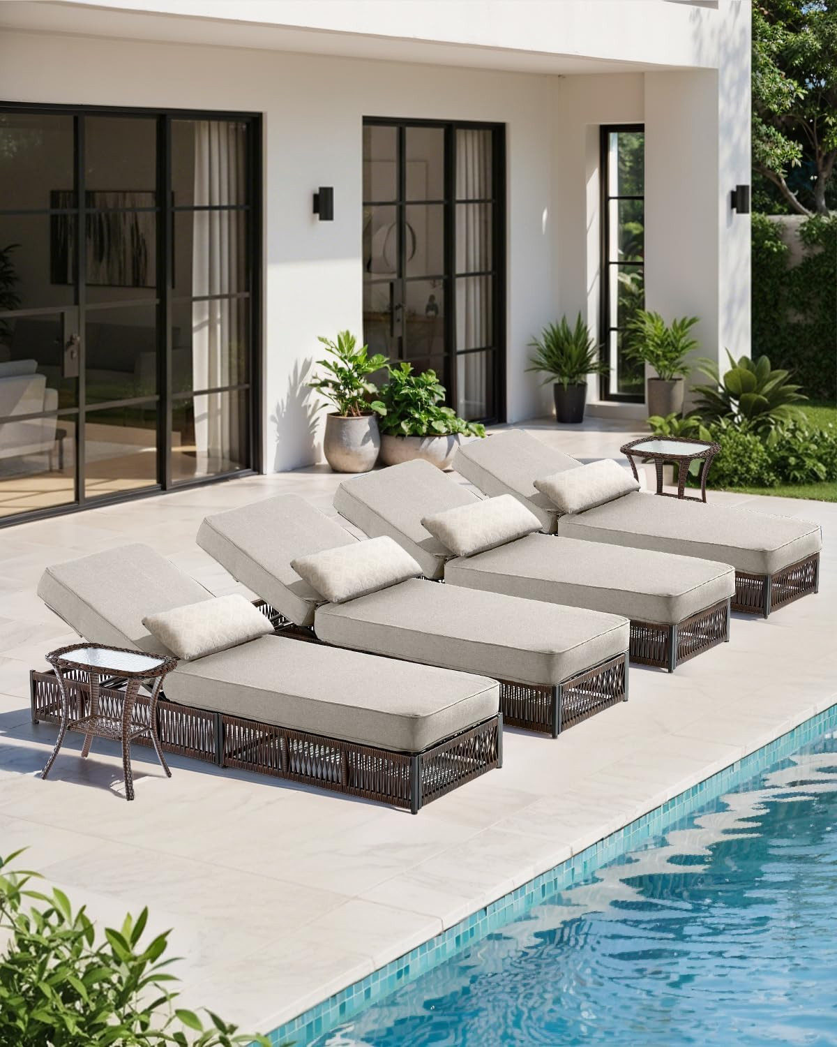 Amazon.com: ACTREST Luxury Outdoor Chaise Lounges with 5 Inch Thickened Cushions - Set of 4 High ... | Amazon (US)