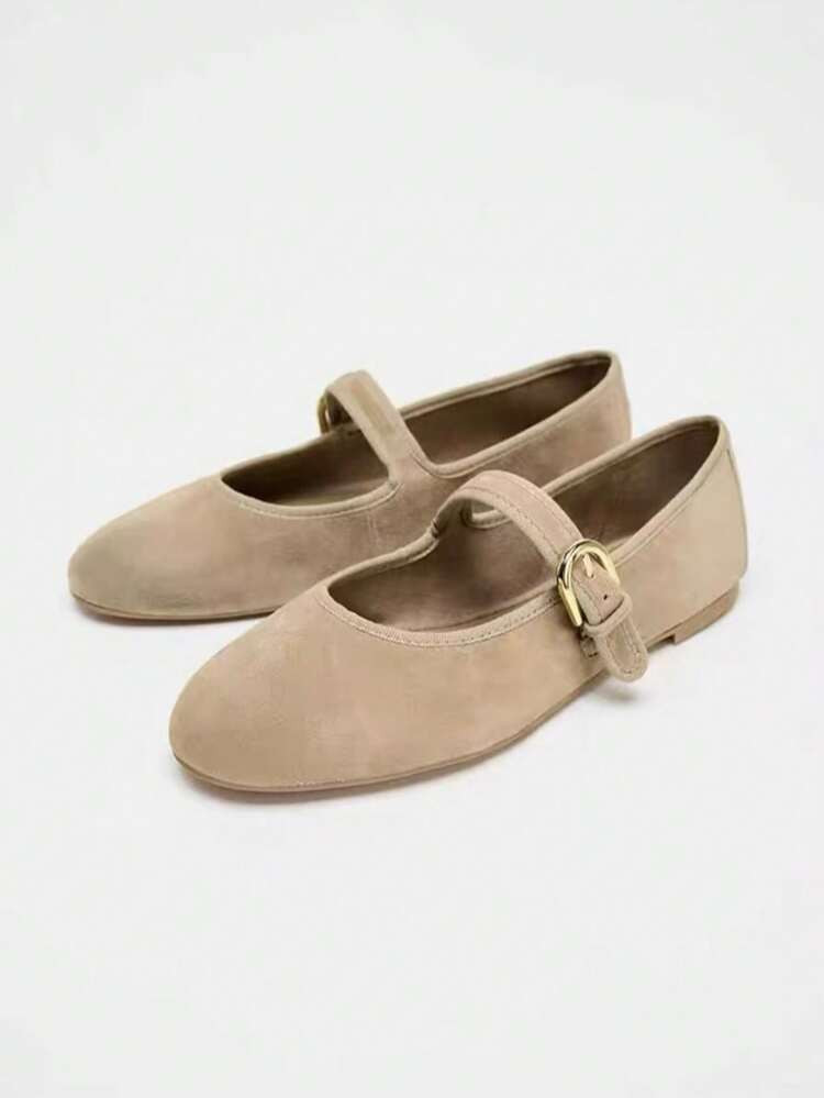 Women's Flat Shoes Retro Ballet Style Comfortable Low Heel Flat Shoes Strap Buckle Suede Mary Jan... | SHEIN