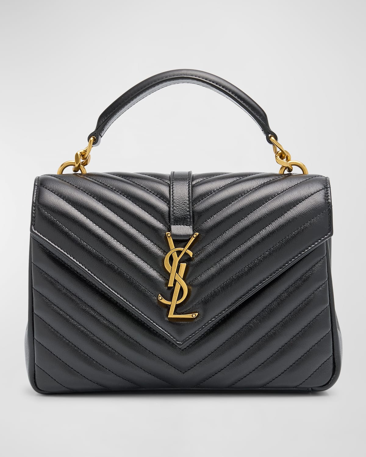 College Medium YSL Flap Top-Handle Bag in Quilted Leather | Neiman Marcus