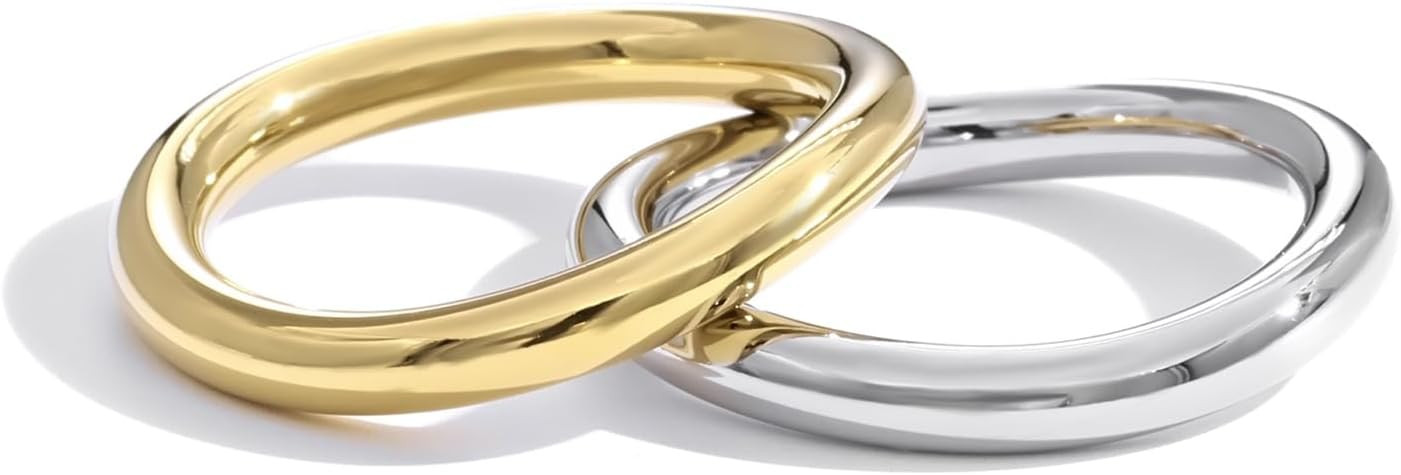 Waterproof 14K Gold Plated Stackable Rings for Women Non Tarnish - Silver Wave Dainty Ring Band -... | Amazon (US)