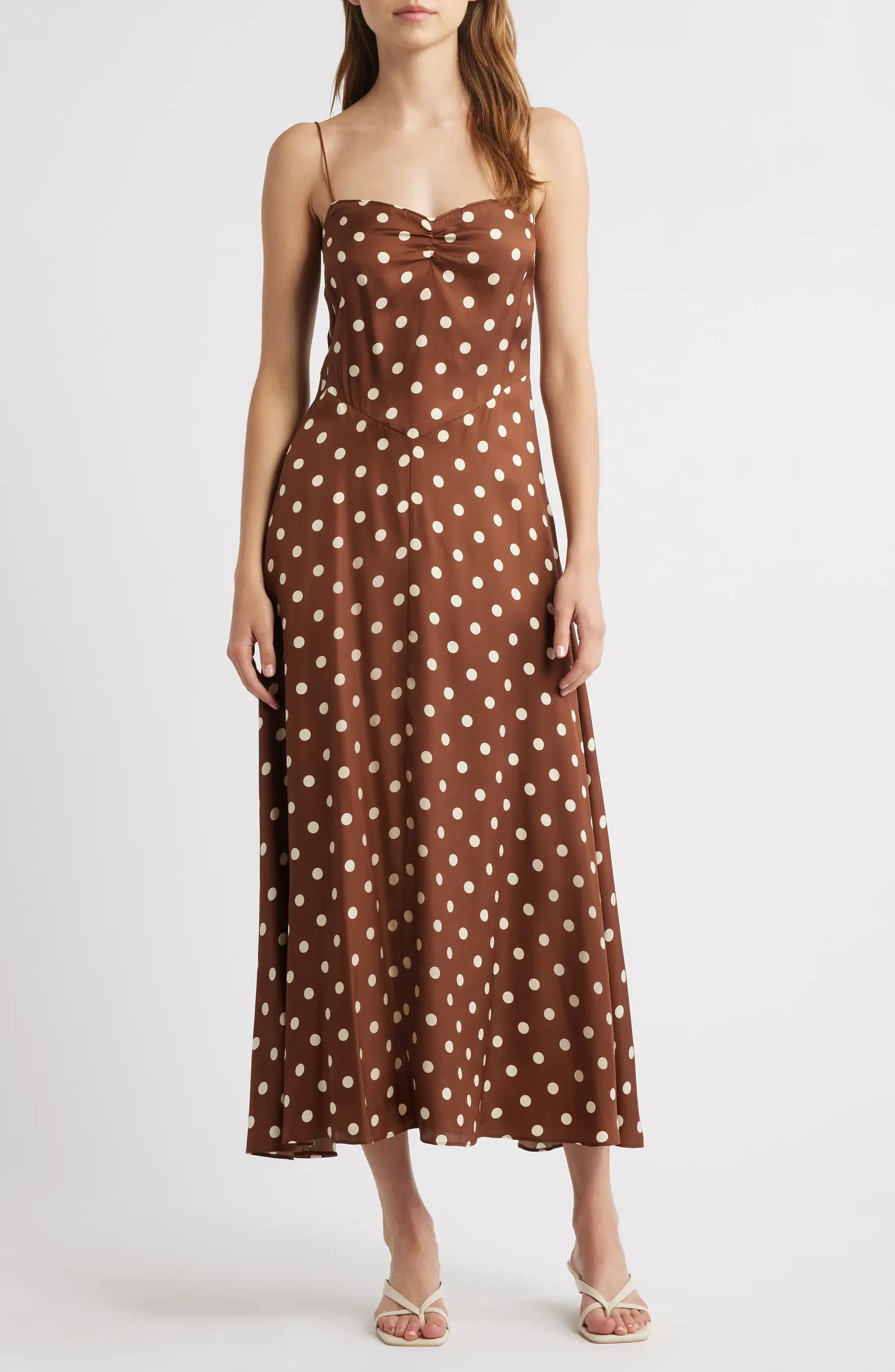 DÔEN Lorraine Polka Dot Silk Blend Satin Midi Dress | Nordstrom | Nordstrom