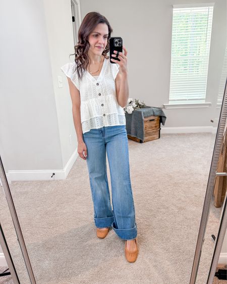 Daily Look | peplum eyelet top (linked similar), trouser jeans, woven ballet flats — inspired by one of my June planner outfits!  >>

#LTKStyleTip