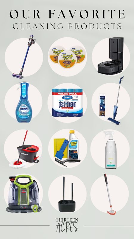Our favorite cleaning products 🧹

Dyson, Scrub Daddy, iRobot, Dawn dish detergent, glass cleaner, Bona mop, shower spray, vacuum, broom.

#LTKhome