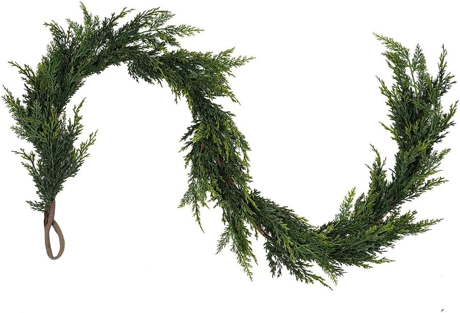 Christmas Cedar Garland,1Pcs 6ft Real Touch Cedar Pine Garland for Mantle Fireplace Outdoor Indoor Christmas Decorations | Amazon (US)