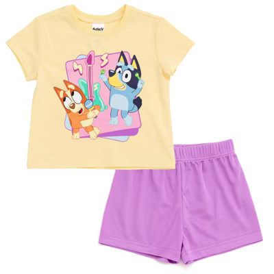 Bluey Music Toddler Girls T-Shirt and Mesh Shorts Outfit Set Yellow / Purple Bluey / Bingo 2T | Target