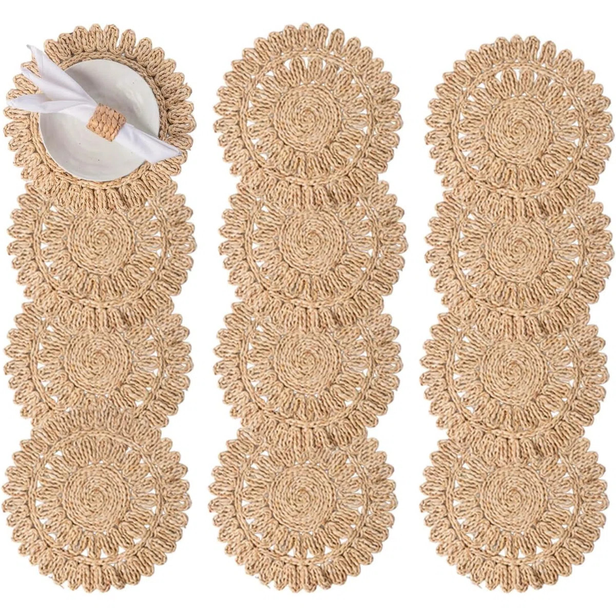 Set Of 12 Round Corn Husk Placemats - Boho Woven Rattan Table Mats For Farmhouse Or Tropical Dini... | Wayfair North America