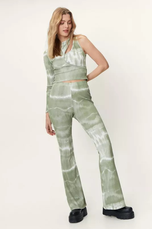 Ribbed Tie Dye Printed Fit and Flare Pants | Nasty Gal (US)