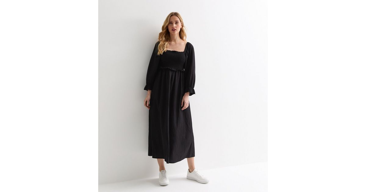 Black Square Neck Midi Dress | New Look | New Look (UK)