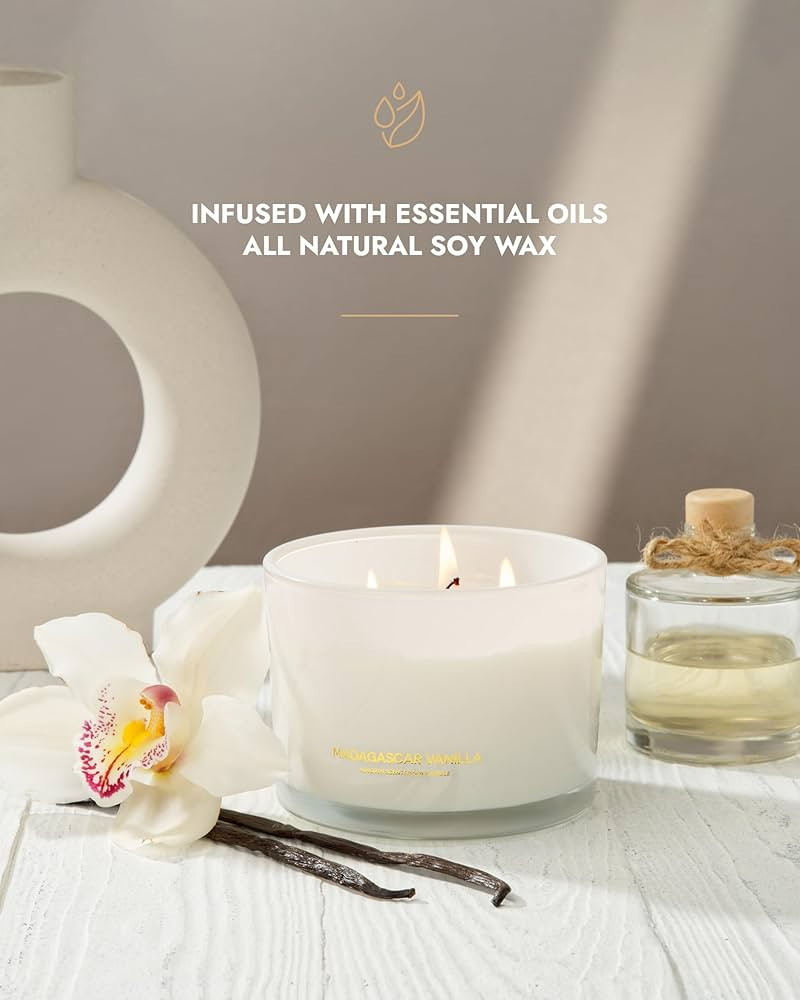96NORTH Luxury Vanilla Soy Candles | Large 3 Wick Jar Candle | Up to 40 Hours Burning Time | 100%... | Amazon (US)