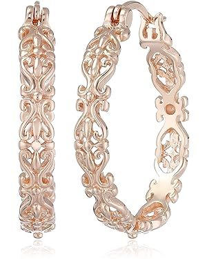 Amazon Collection Gold Plated Sterling Silver Filigree Round Hoop Earrings | Amazon (US)