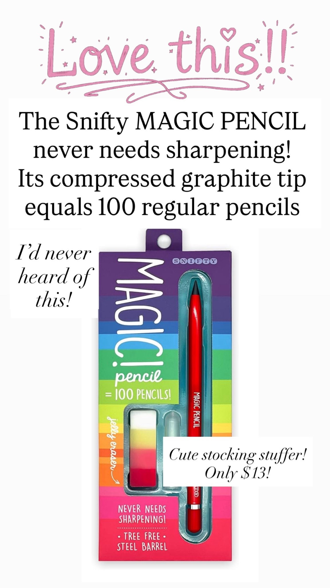 The Snifty MAGIC PENCIL never needs sharpening!
Its compressed graphite tip equals 100 regular pencils

#LTKGiftGuide #LTKHoliday