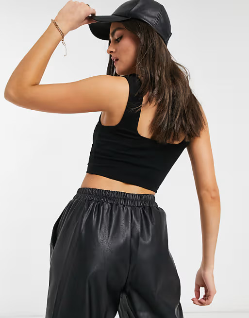 ASOS DESIGN organic cotton crop cami with square neck and seam detail in black | ASOS (Global)