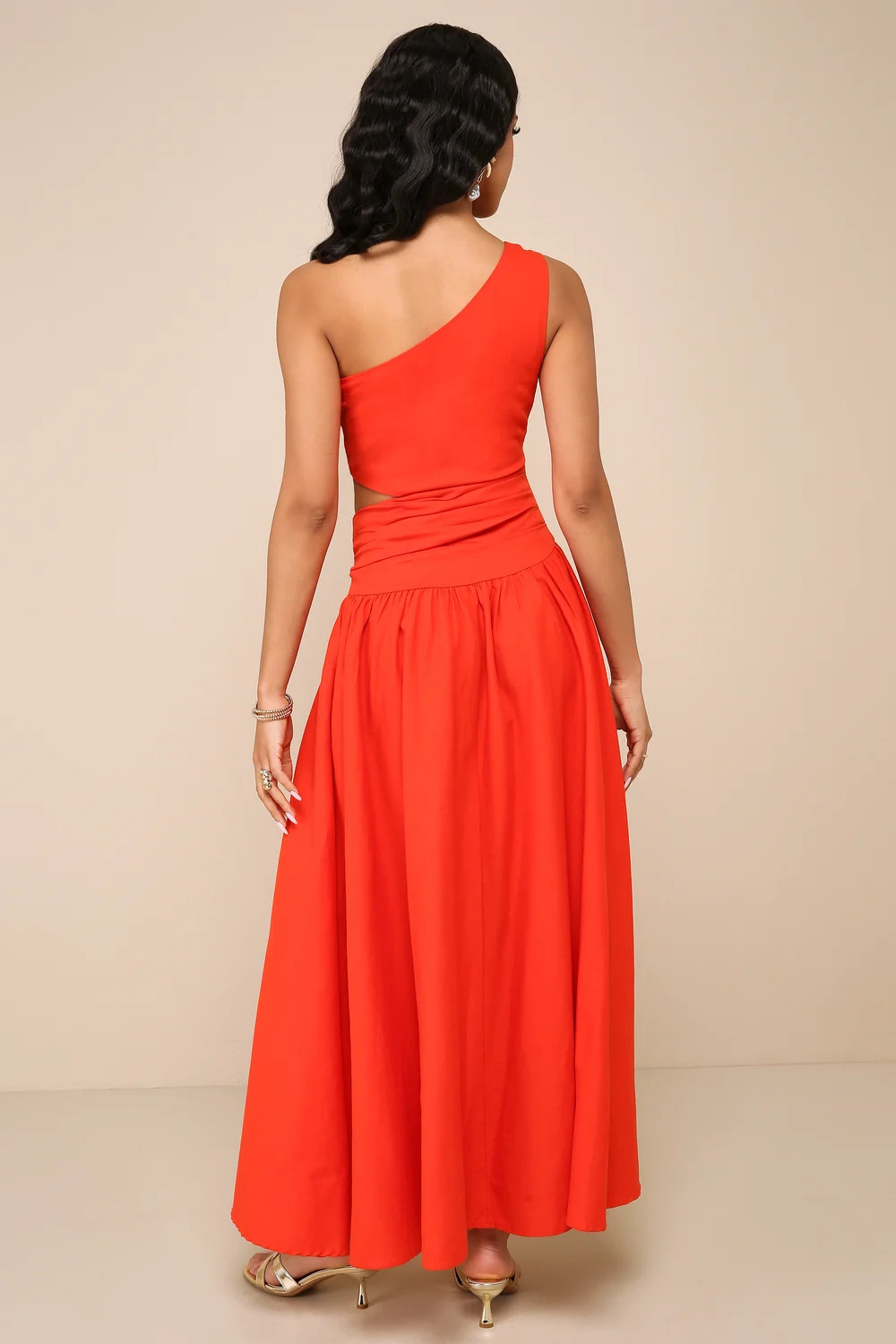 Sunny Persuasion Red Linen Cutout One-Shoulder Midi Dress | Lulus