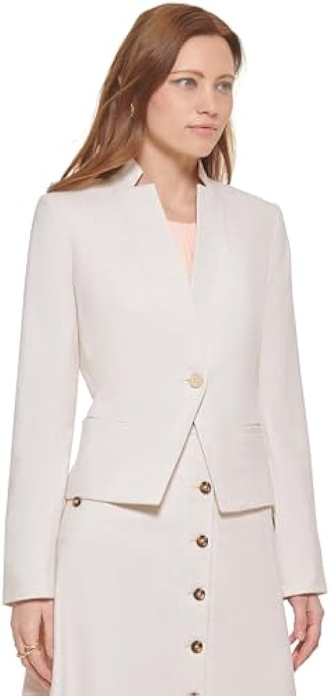 Calvin Klein Womens Star Collar One Button Blazer Cream Multi 14 | Amazon (US)