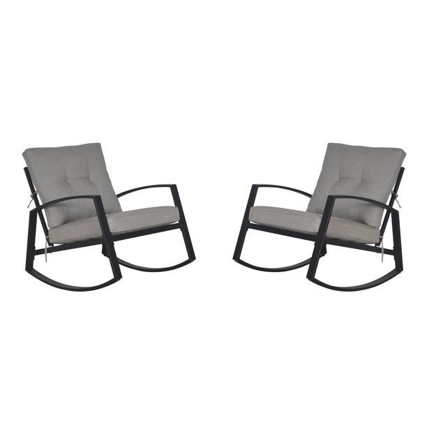 Mainstays Asher Springs 2-Piece Steel Cushioned Rocking Chair Set Grey Olefin fabric - Walmart.co... | Walmart (US)