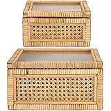 Creative Co-Op Cane and Rattan Display Boxes with Glass Lid, Set of 2 | Amazon (US)