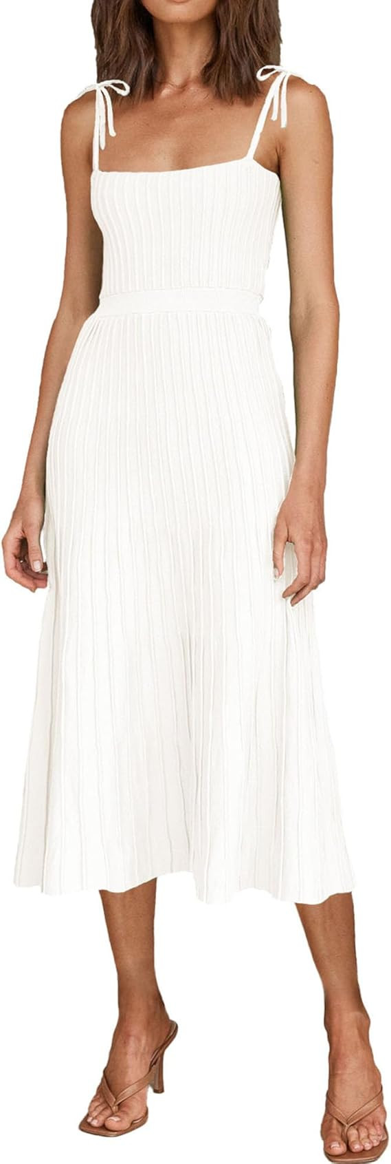 ARTFREE Womens Ribbed Knit Summer Maxi Dresses Tie Straps Square Neck Party Long Dress | Amazon (US)