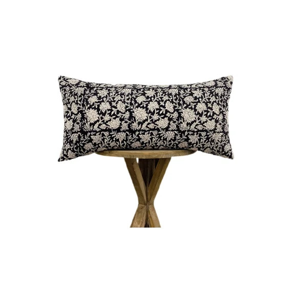 Black Floral Hmong Lumbar Pillow Cover  Black Floral Lumbar | Etsy | Etsy (US)
