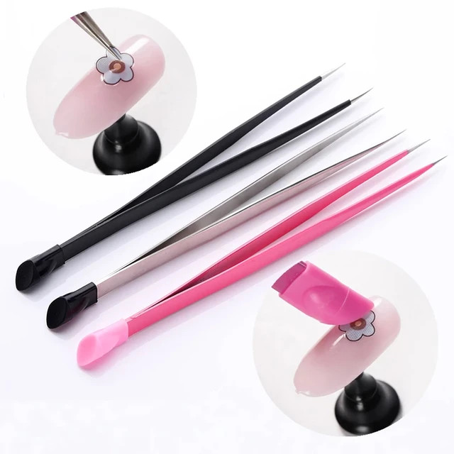 1pc 2 heads Straight Nail Tweezers with Silicone Pressing Head for 3D Sticker Rhinestones Water S... | AliExpress (US)