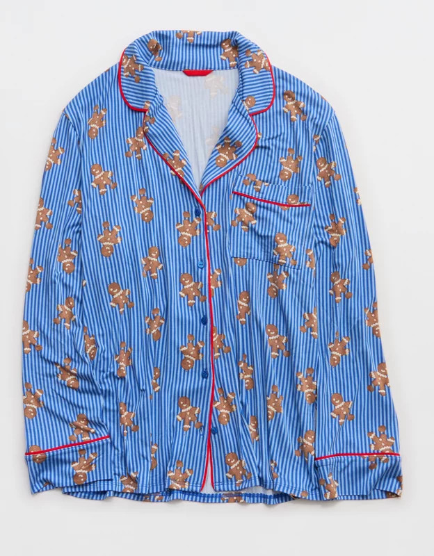 Aerie Real Soft® Piping Long Sleeve PJ Top | Aerie