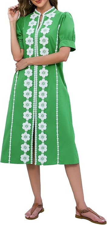 EZAPINE Women Summer Midi Dress Short Sleeve Sundress Cute V Neck Shift Dresses for Women Vacatio... | Amazon (US)