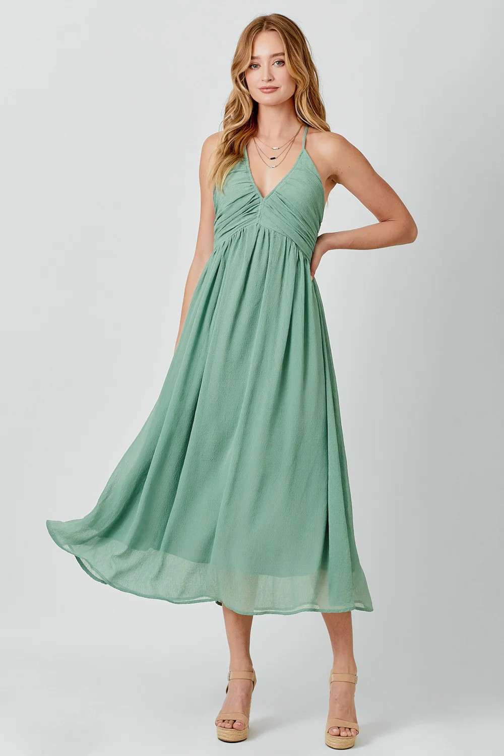 Sage Ruched V-Neck Maternity Midi Dress | PinkBlush Maternity