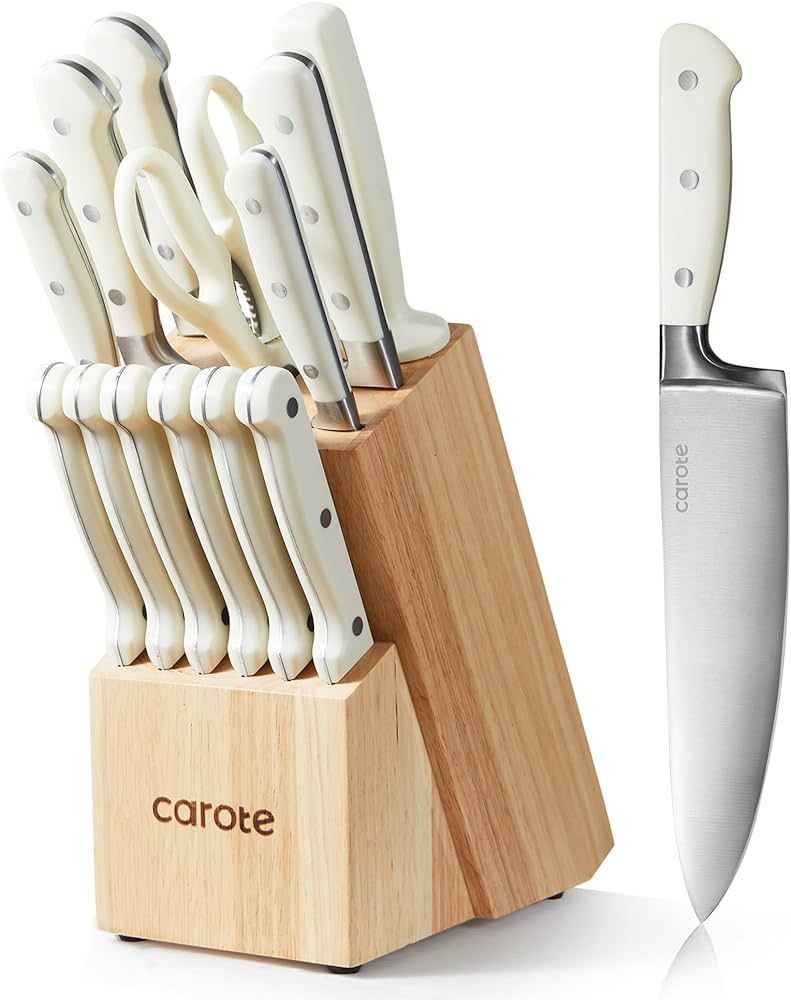 CAROTE 14 Pieces Knife Set with Wooden Block Stainless Steel Knives Dishwasher Safe with Sharp Bl... | Amazon (US)