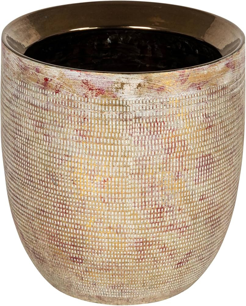 Creative Co-Op Coastal Embossed Textured Stoneware Planter, Metallic Gold | Amazon (CA)