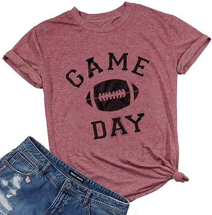 Game Day Football T Shirt for Women Football Season Graphic Shirt Tee Top Letter Print Short Slee... | Amazon (US)