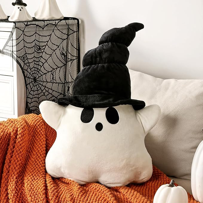 Bunny Chorus Halloween Decor Throw Pillows: Cute Plush White Ghost Pillow with Black Hat, Soft St... | Amazon (US)
