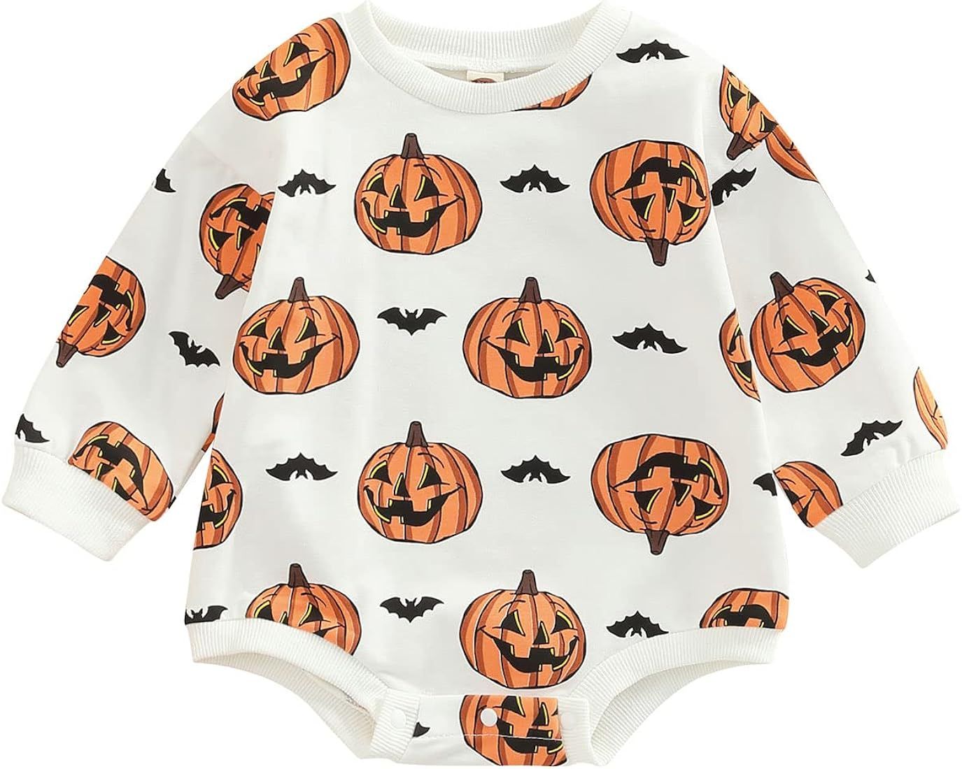 Infant Baby Girl Boy Halloween Romper Long Sleeve Onesie Pumpkin Bodysuit Oversized Sweatshirt Top F | Amazon (US)