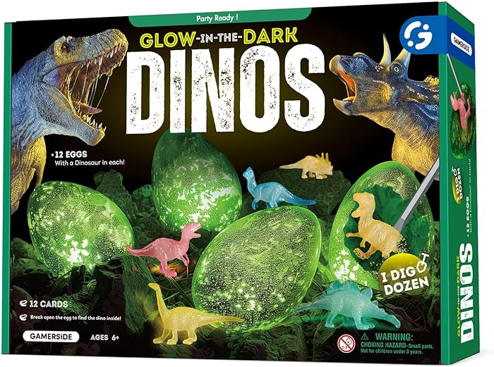 Gamerside Dino Eggs Dig Kit, 12 Glow in The Dark Dinosaur Toys, Easter Dinosaur Eggs Digging Kit ... | Amazon (US)
