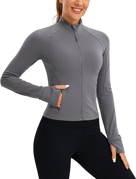 CRZ YOGA Butterluxe Womens Cropped Slim Fit Workout Jacket Weightless Track Athletic Full Zip Up ... | Amazon (US)