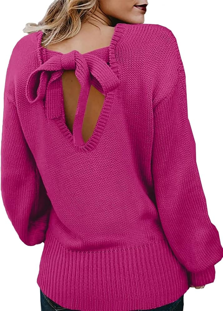Asvivid Women Criss Cross V Back Sweaters Fall Trendy Long Sleeve Crewneck Knitted Pullover Jumpe... | Amazon (US)
