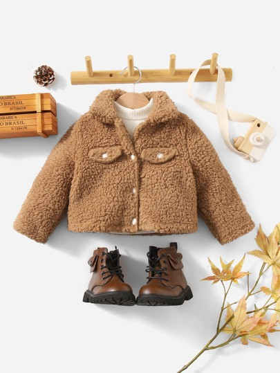 SHEIN Baby Flap Detail Teddy Coat | SHEIN