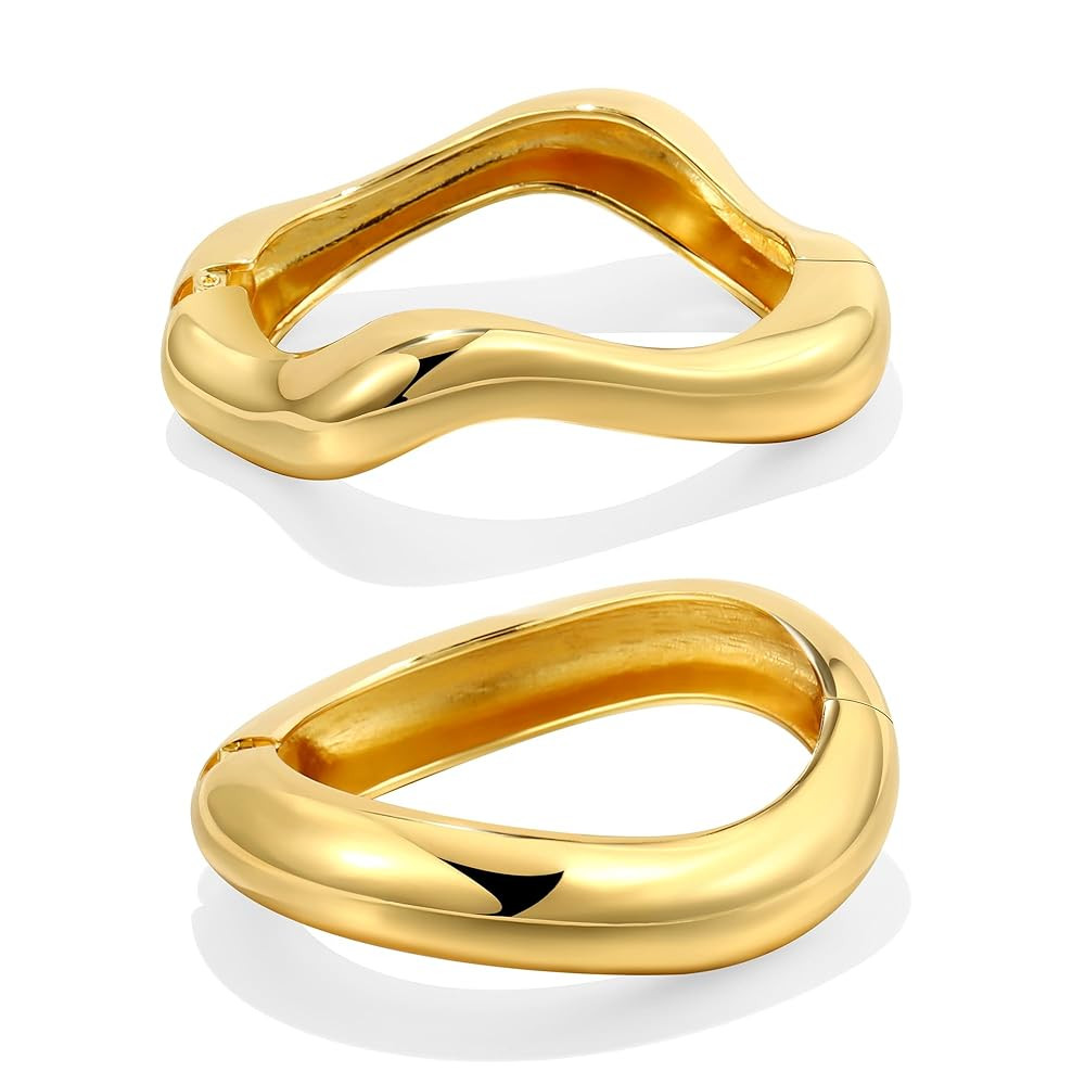 Elegance 11 designs Gold Bangles For Women Chunky Trendy Hinged Cuff Open Bracelet Wide Minimalis... | Amazon (US)