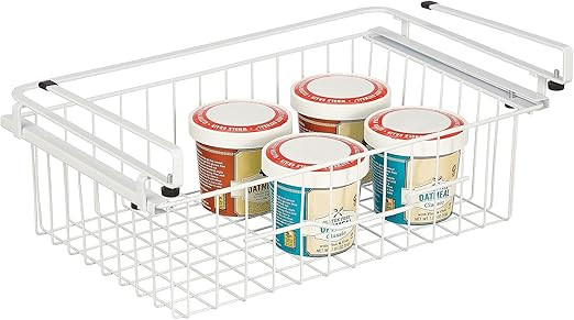 mDesign Large Metal Wire Hanging Pullout Drawer Basket - Sliding Under Shelf Storage Organizer - ... | Amazon (US)