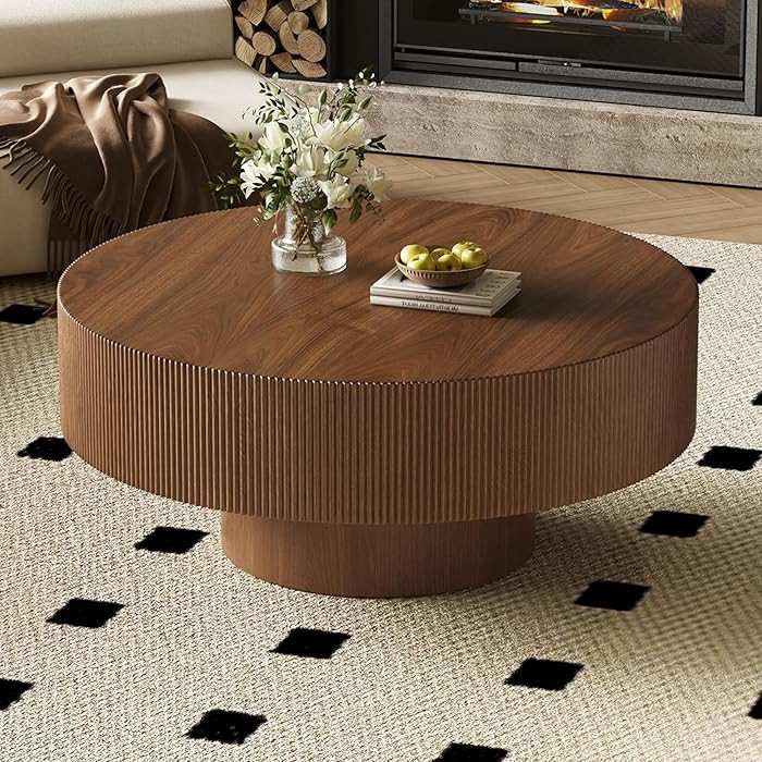 Merax Modern 35.4 Inch Round Large Coffee Table with Sturdy Base, Wood Minimalist Fluted Center T... | Amazon (US)