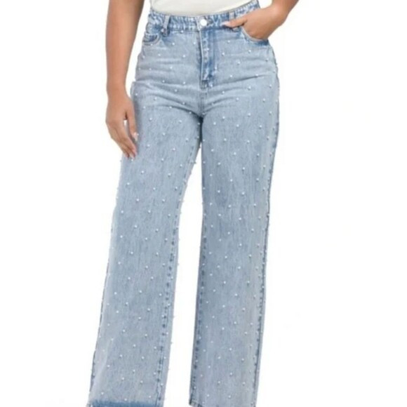 Blank NYC "The Franklin" Light Wash High Rise Wide Leg Jeans Pearl Studded Sz 28 | Poshmark