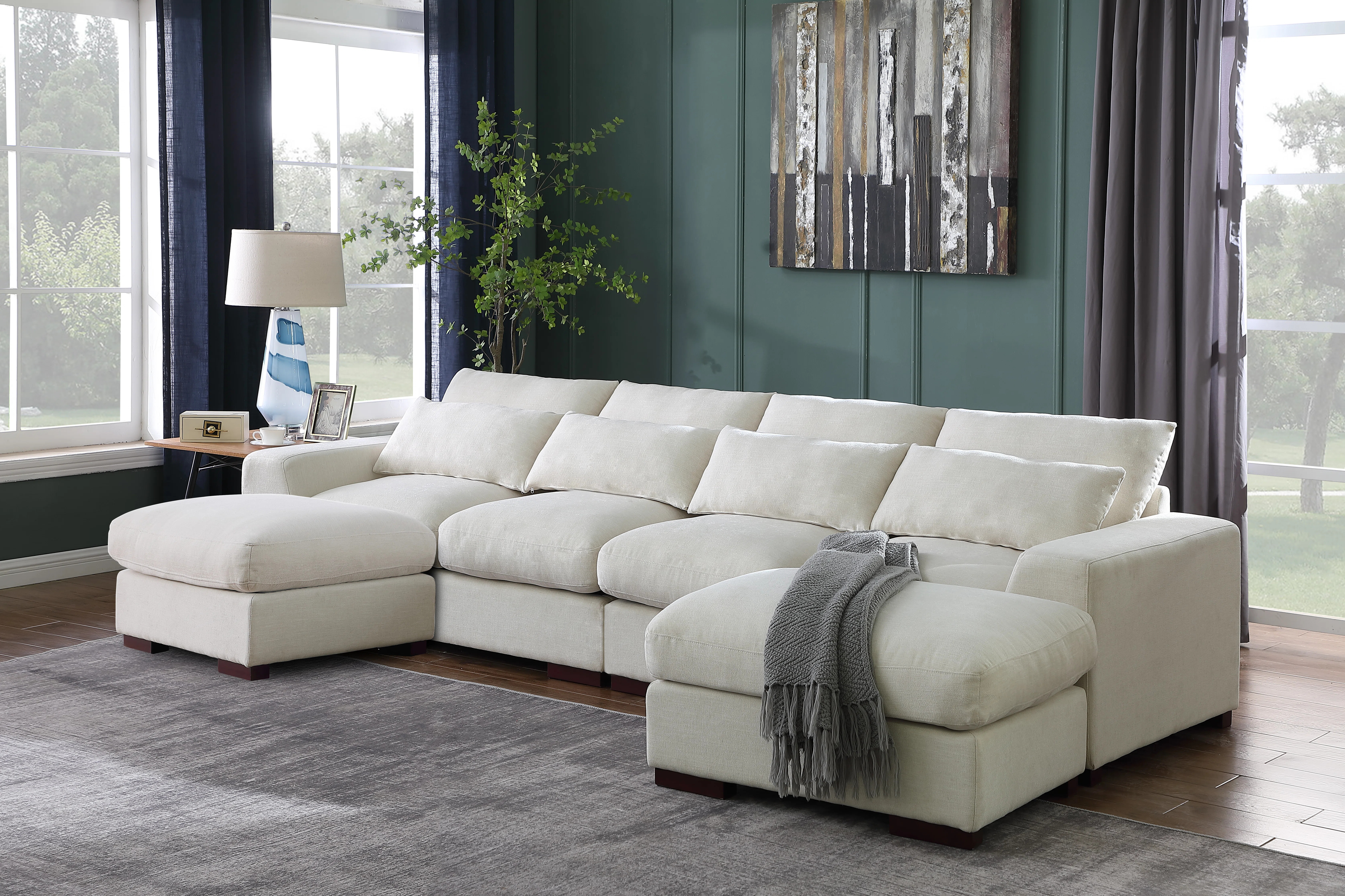 Ivy Bronx Biaggio Linen Blend Sectional with 2 Ottomans & Reviews | Wayfair | Wayfair North America
