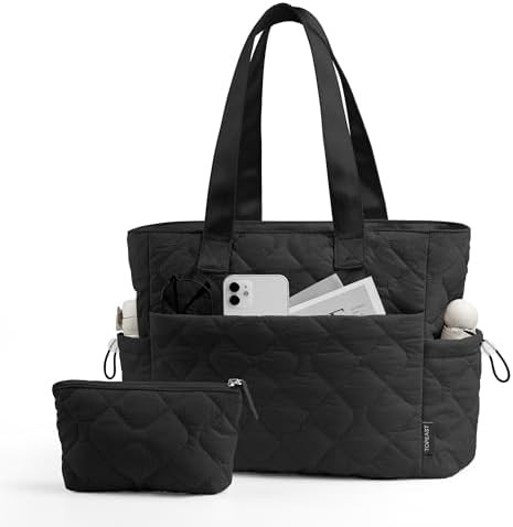 TOPEAST Tote Bag for Women Puffy Tote Travel Bag, Light 15.6" Laptop Work Handbag, Quilted Should... | Amazon (US)