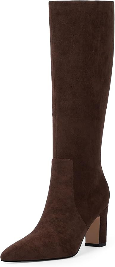 Knee High Boots for Women 3-Inch Chunky Heel Pointed Toe Side Zipper Fall Boots Dressy Comfortabl... | Amazon (US)