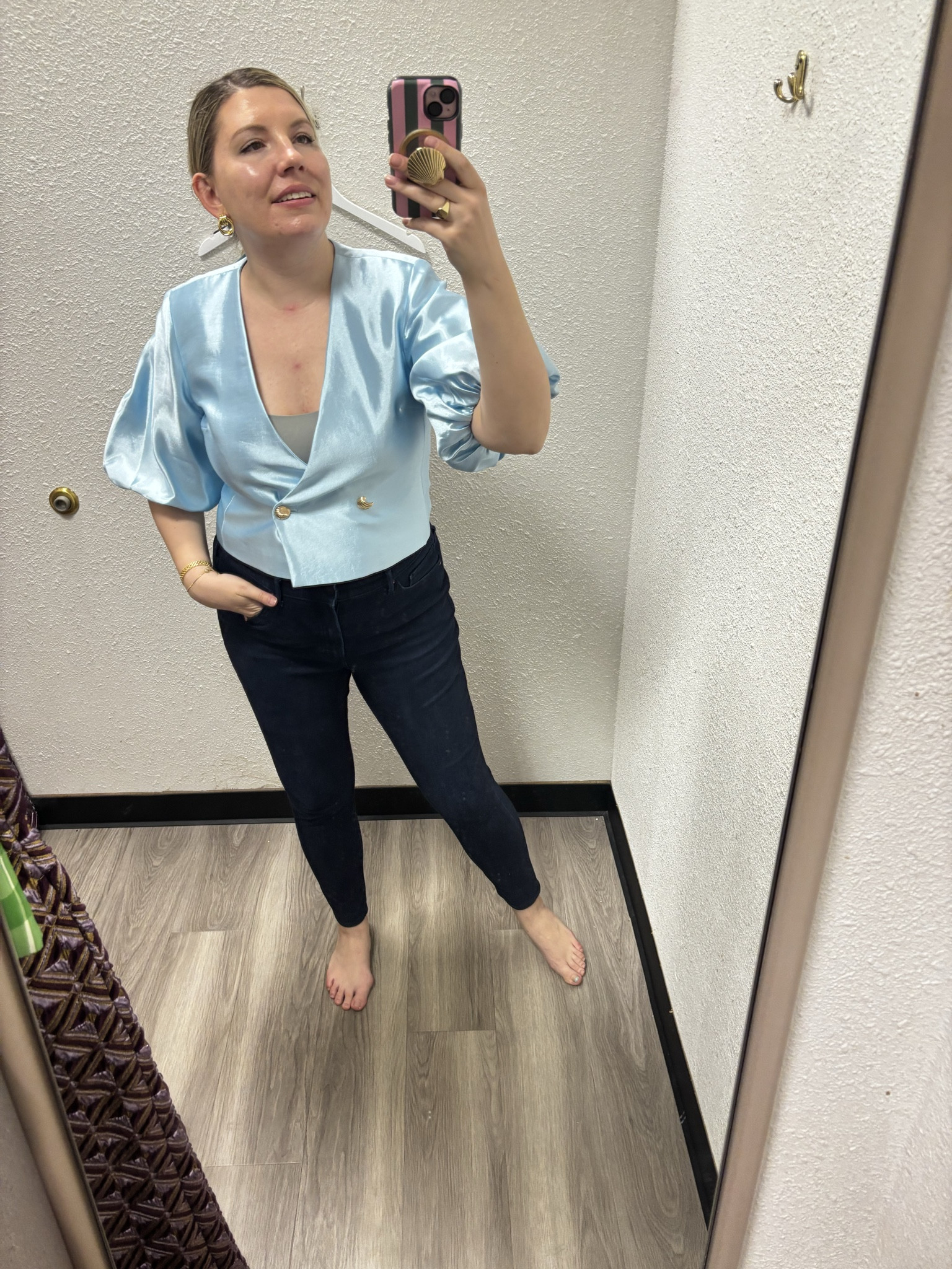 The fabric on this top is SO COOL. It’s shiny but still a bit stretchy and much softer than I would expect. Fit is true to size - I am wearing the 12.
There are matching pants and I found them to run a bit small.

#LTKTall #LTKSeasonal #LTKootd