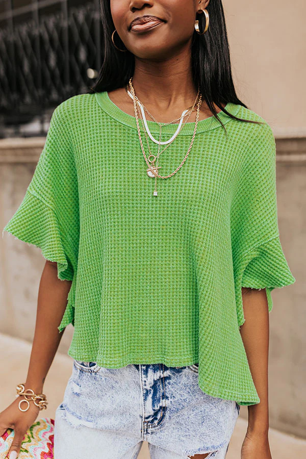 Stay Sweet Waffle Knit Shift Top in Kelly Green | Impressions Online Boutique
